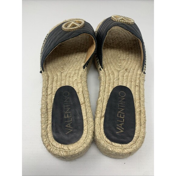 Valentino by Mario Valentino Clabee Sandals Women 8 Black Leather Platform Slide - Picture 3 of 9